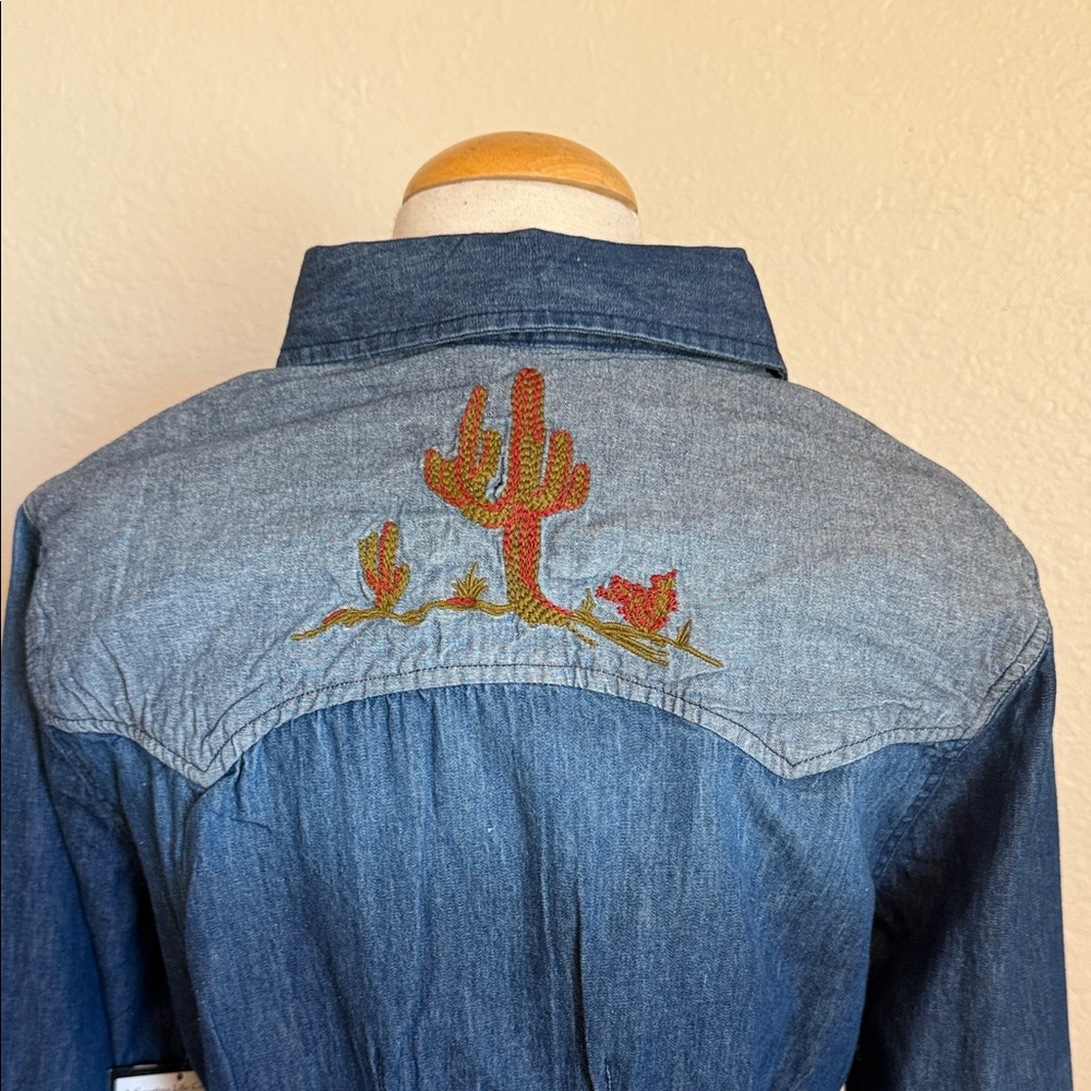 NWT Tasha Polizzi Denim Shirt with Floral Embroidery